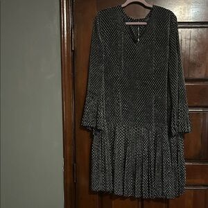 The Limited Black and White Polka Dot Long-Sleeve Drop Waist Dress